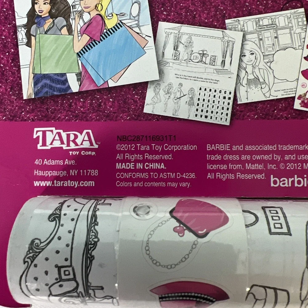 2012 Barbie ROLLING ART ACTIVITY SET -COLORING FUN -Crayons, Sticker Sheet, Roll